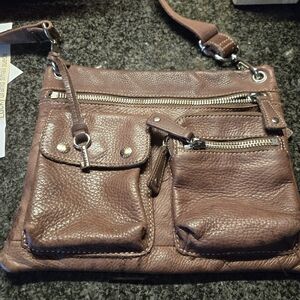 Fossil Dark Brown Sutton Pebble Leather Bag